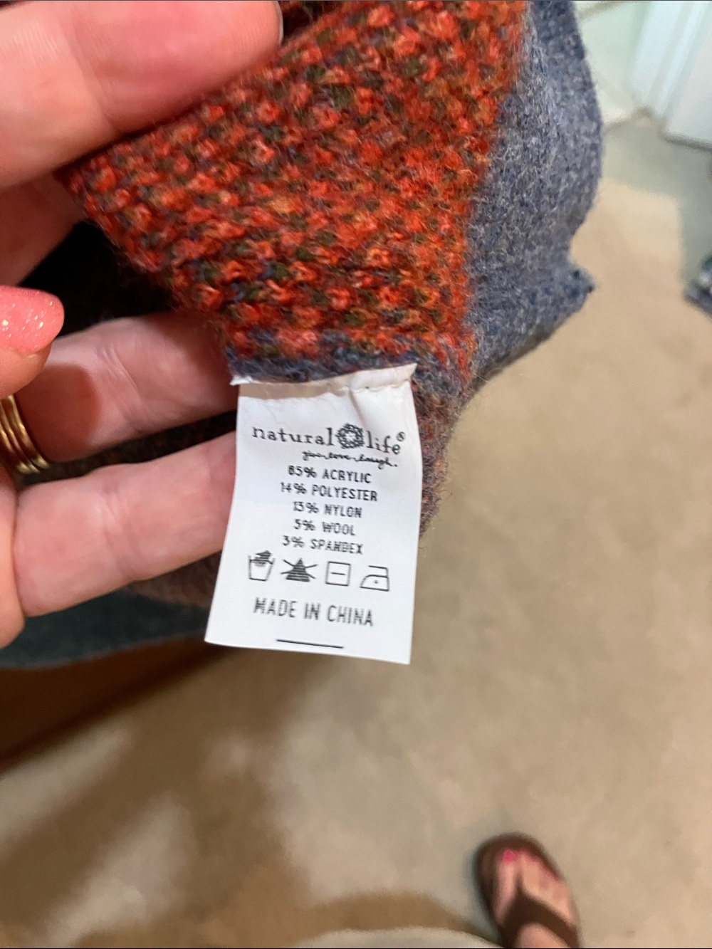 NATURAL LIFE Heather Blue Crewneck Sweater with Orange Floral Accents. Size M. - Picture 4 of 6
